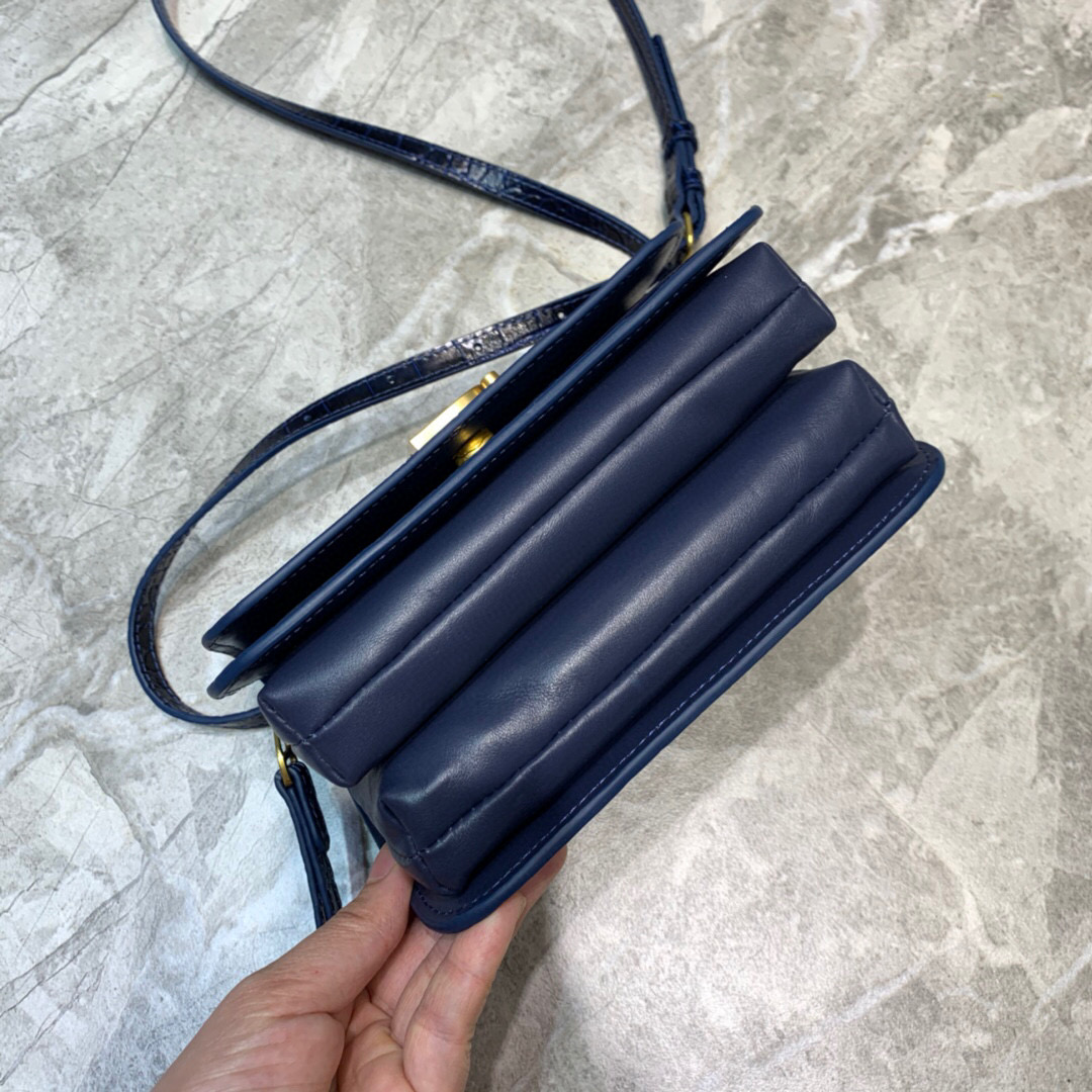 Balenciaga B Small Lizard Effect Cross-body Bag In Dark Blue, For Women, Women’s Bags 7in/18cm