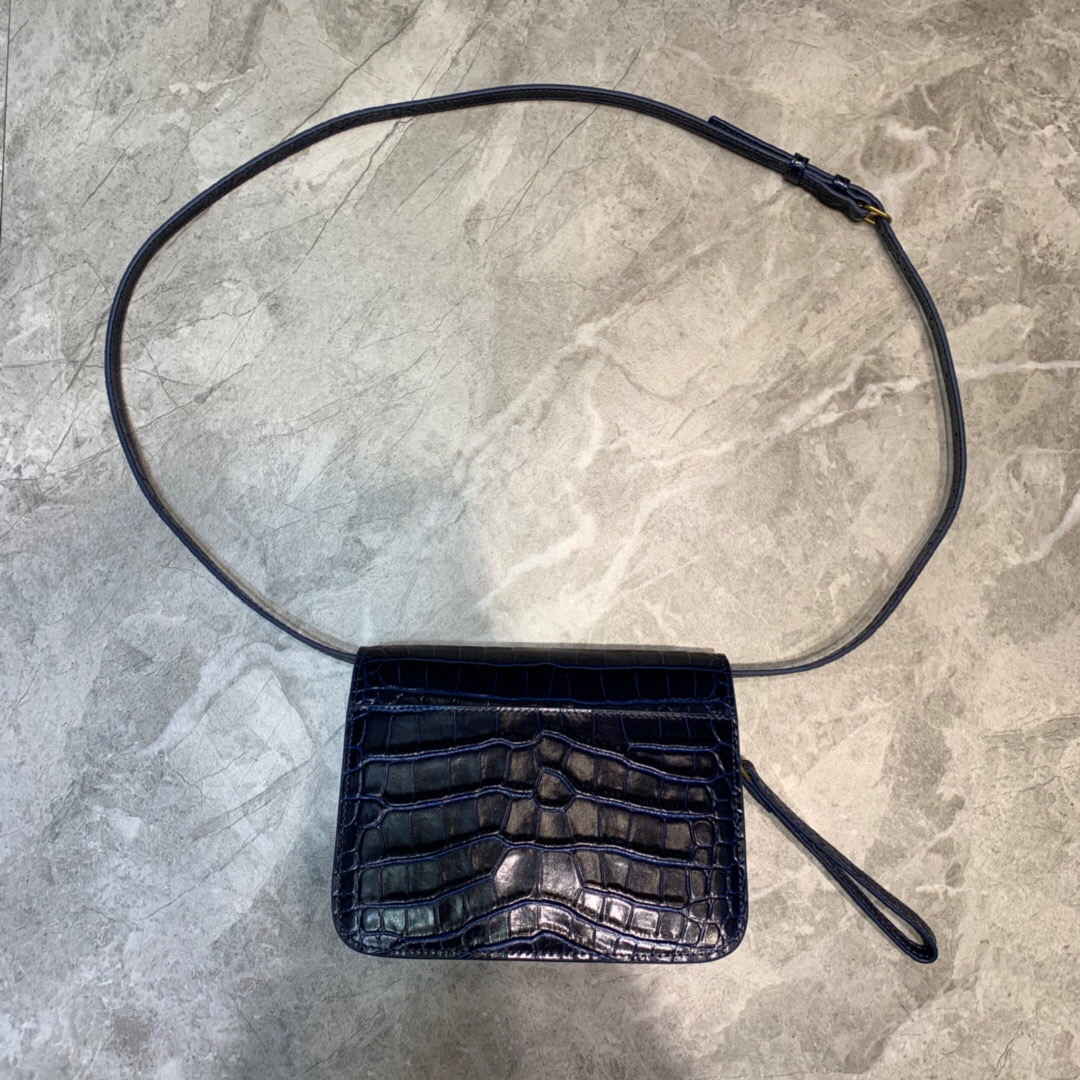 Balenciaga B Small Lizard Effect Cross-body Bag In Dark Blue, For Women, Women’s Bags 7in/18cm