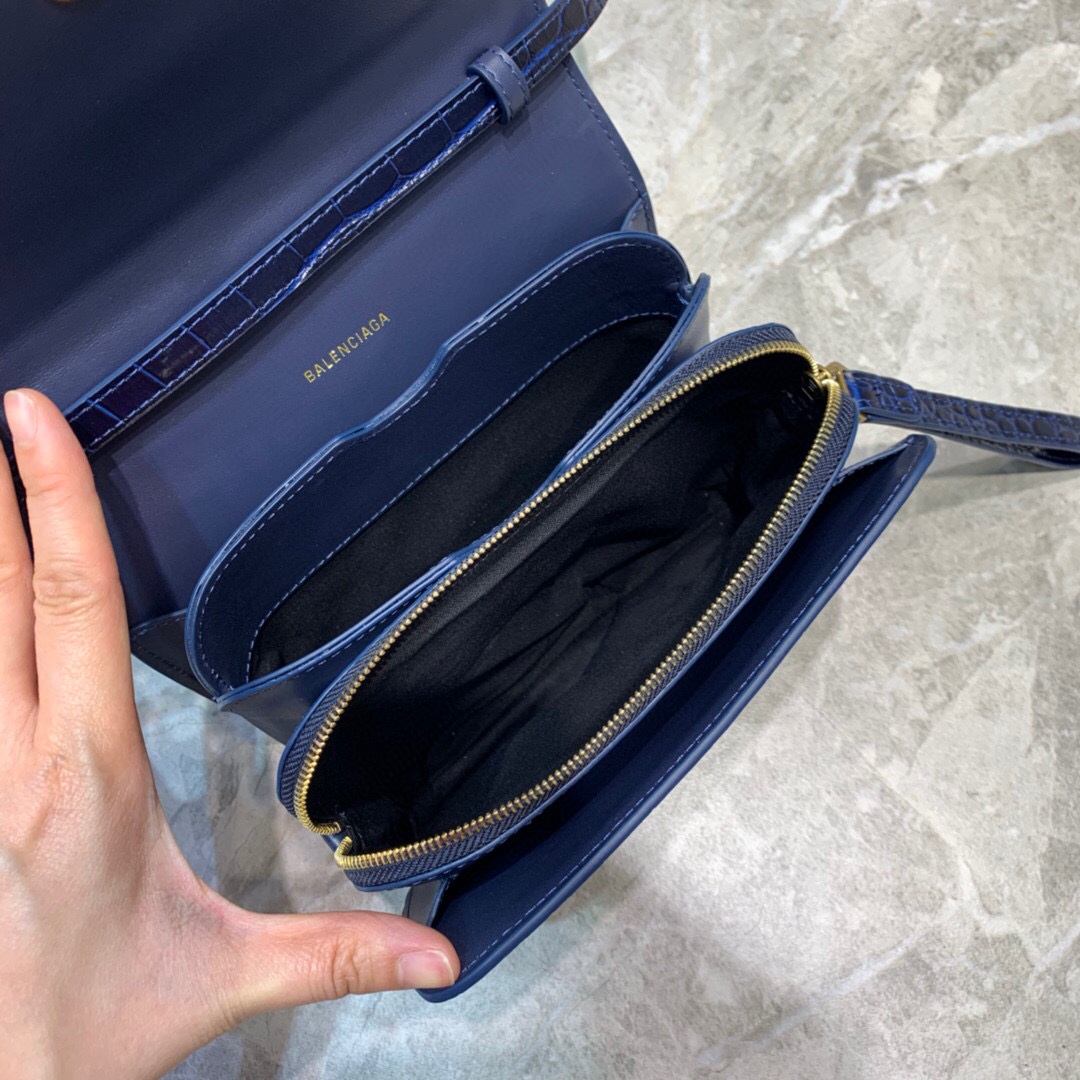 Balenciaga B Small Lizard Effect Cross-body Bag In Dark Blue, For Women, Women’s Bags 7in/18cm