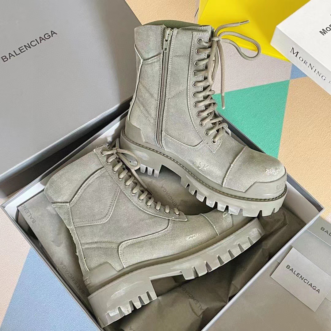 Balenciaga Combat Boots Green Khaki For Women