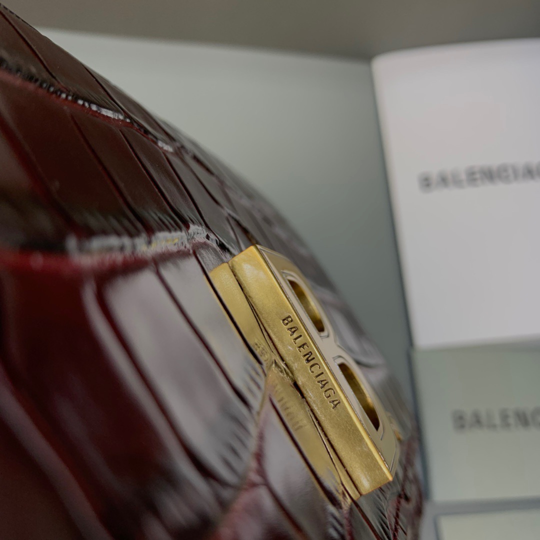 Balenciaga Croc Embossed Patent B Bag With Chain In Dark Red, For Women, Women’s Bags 7.9in/20cm