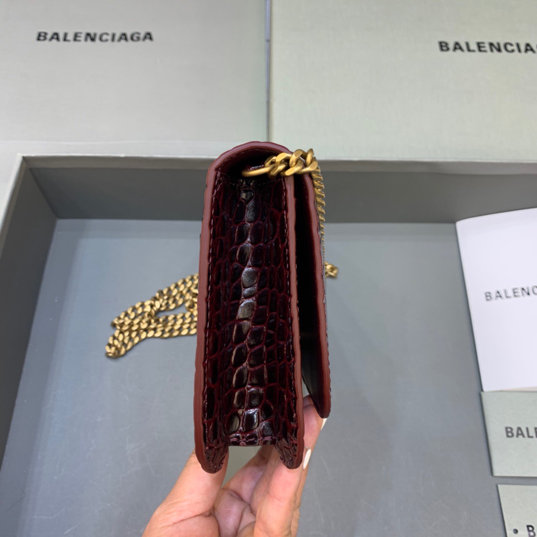 Balenciaga Croc Embossed Patent B Bag With Chain In Dark Red, For Women, Women’s Bags 7.9in/20cm
