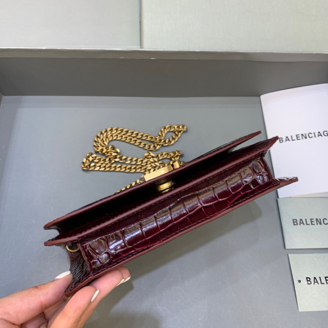 Balenciaga Croc Embossed Patent B Bag With Chain In Dark Red, For Women, Women’s Bags 7.9in/20cm