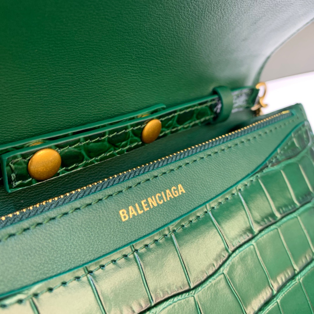 Balenciaga Croc Embossed Patent B Bag With Chain In Green, For Women, Women’s Bags 7.9in/20cm