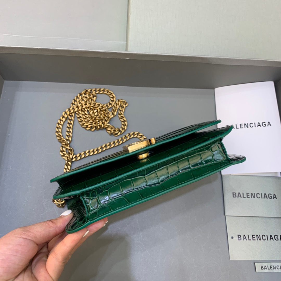 Balenciaga Croc Embossed Patent B Bag With Chain In Green, For Women, Women’s Bags 7.9in/20cm