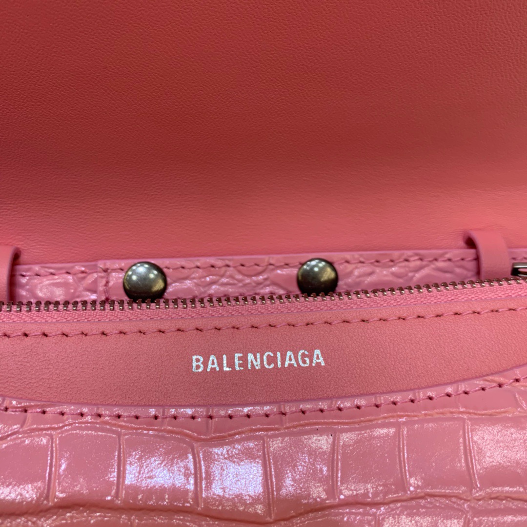 Balenciaga Croc Embossed Patent B Bag With Chain In Pink, For Women, Women’s Bags 7.9in/20cm