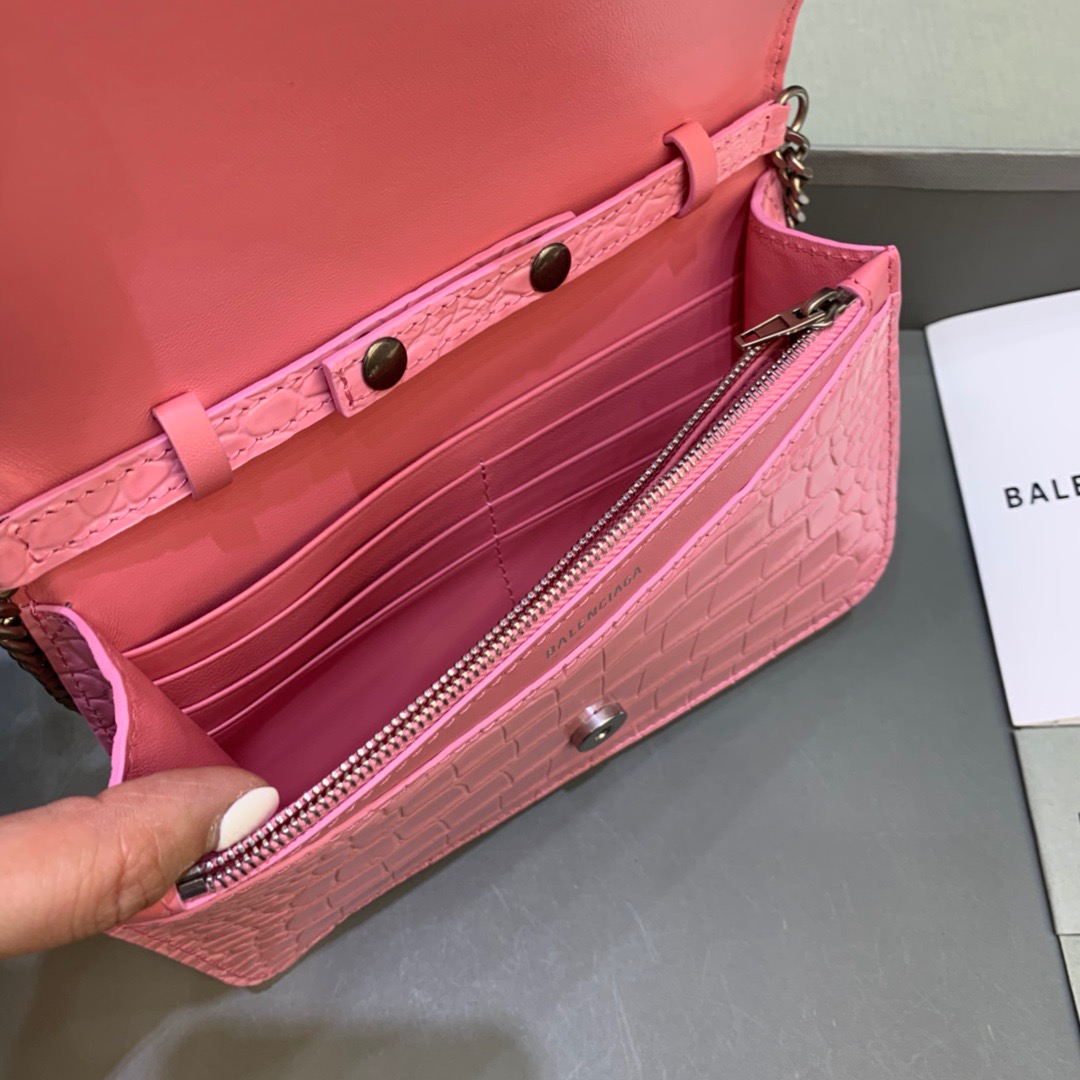 Balenciaga Croc Embossed Patent B Bag With Chain In Pink, For Women, Women’s Bags 7.9in/20cm