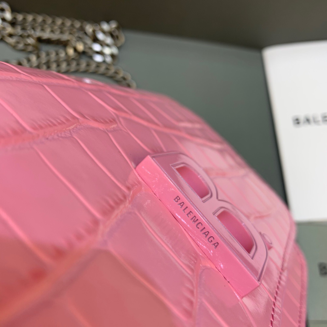 Balenciaga Croc Embossed Patent B Bag With Chain In Pink, For Women, Women’s Bags 7.9in/20cm