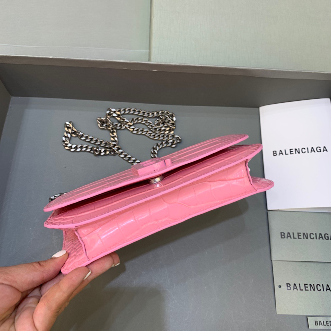 Balenciaga Croc Embossed Patent B Bag With Chain In Pink, For Women, Women’s Bags 7.9in/20cm