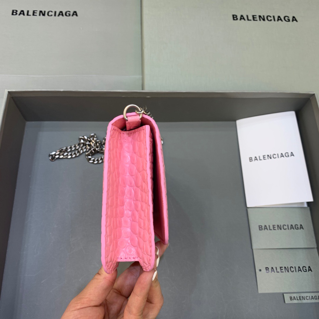 Balenciaga Croc Embossed Patent B Bag With Chain In Pink, For Women, Women’s Bags 7.9in/20cm