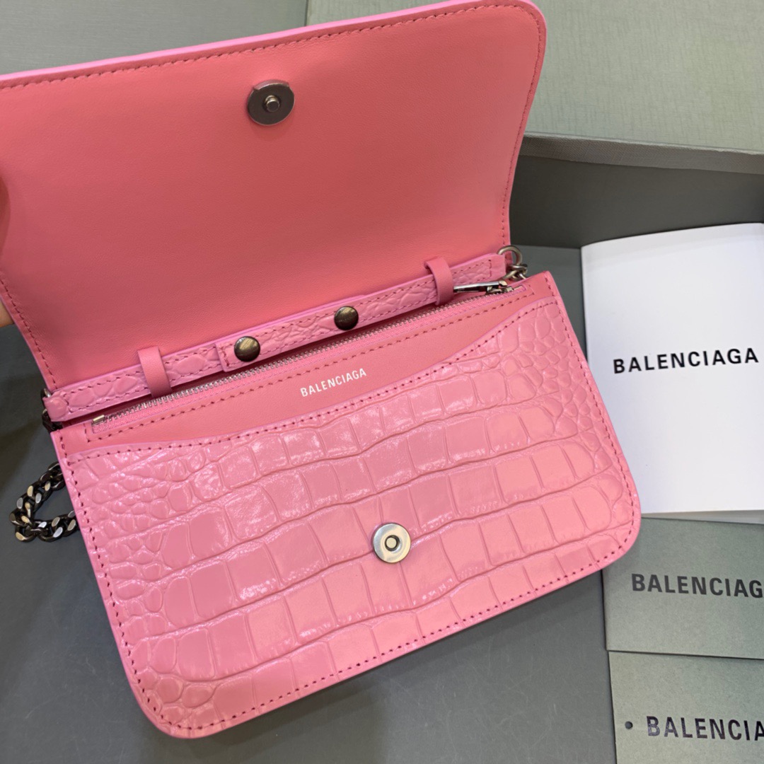Balenciaga Croc Embossed Patent B Bag With Chain In Pink, For Women, Women’s Bags 7.9in/20cm