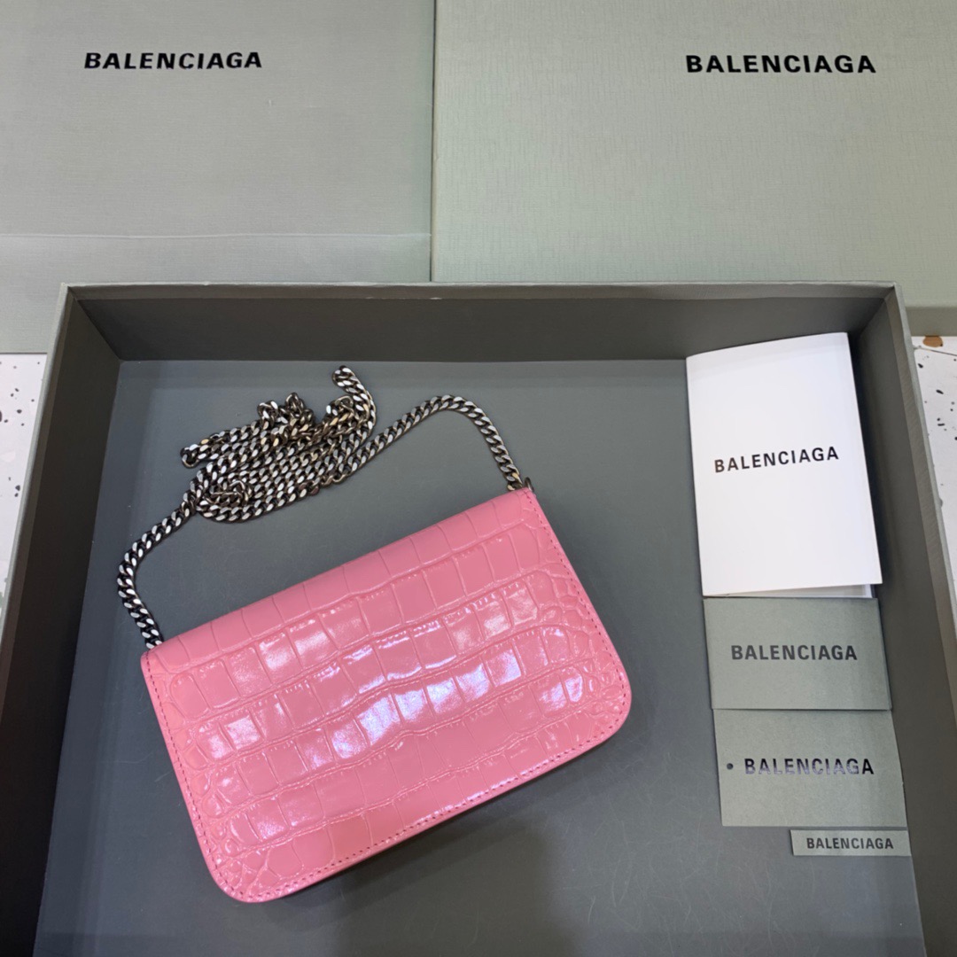 Balenciaga Croc Embossed Patent B Bag With Chain In Pink, For Women, Women’s Bags 7.9in/20cm