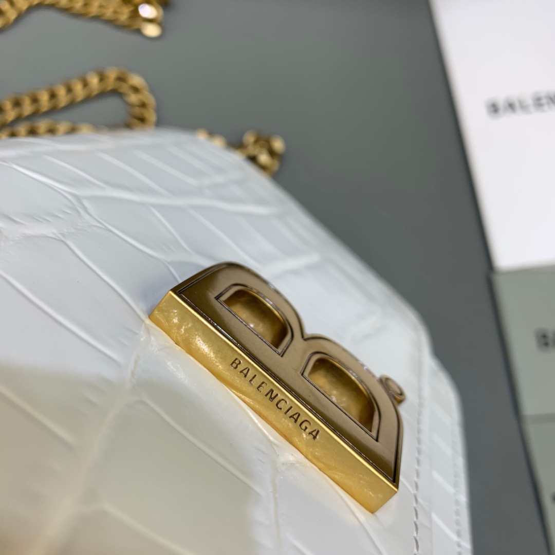 Balenciaga Croc Embossed Patent B Bag With Chain In White, For Women, Women’s Bags 7.9in/20cm