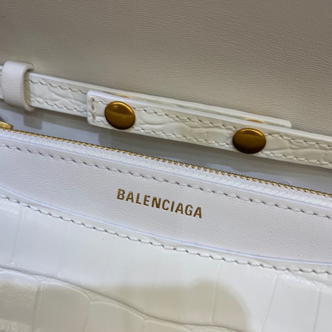 Balenciaga Croc Embossed Patent B Bag With Chain In White, For Women, Women’s Bags 7.9in/20cm