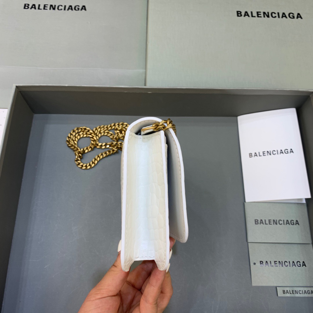 Balenciaga Croc Embossed Patent B Bag With Chain In White, For Women, Women’s Bags 7.9in/20cm