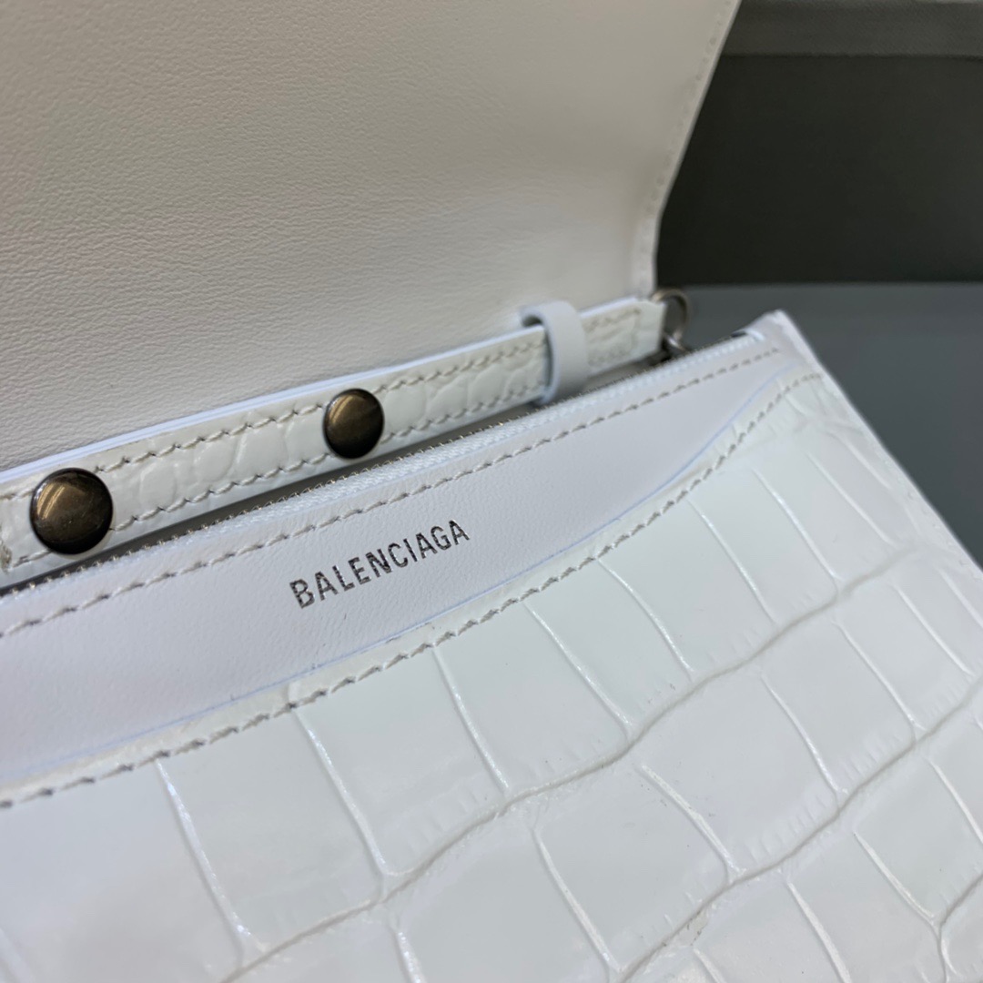 Balenciaga Croc Embossed Patent B Bag With Chain In White, For Women, Women’s Bags 7.9in/20cm
