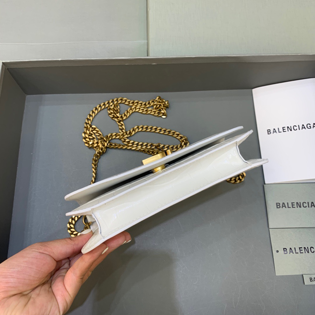 Balenciaga Croc Embossed Patent B Bag With Chain In White, For Women, Women’s Bags 7.9in/20cm