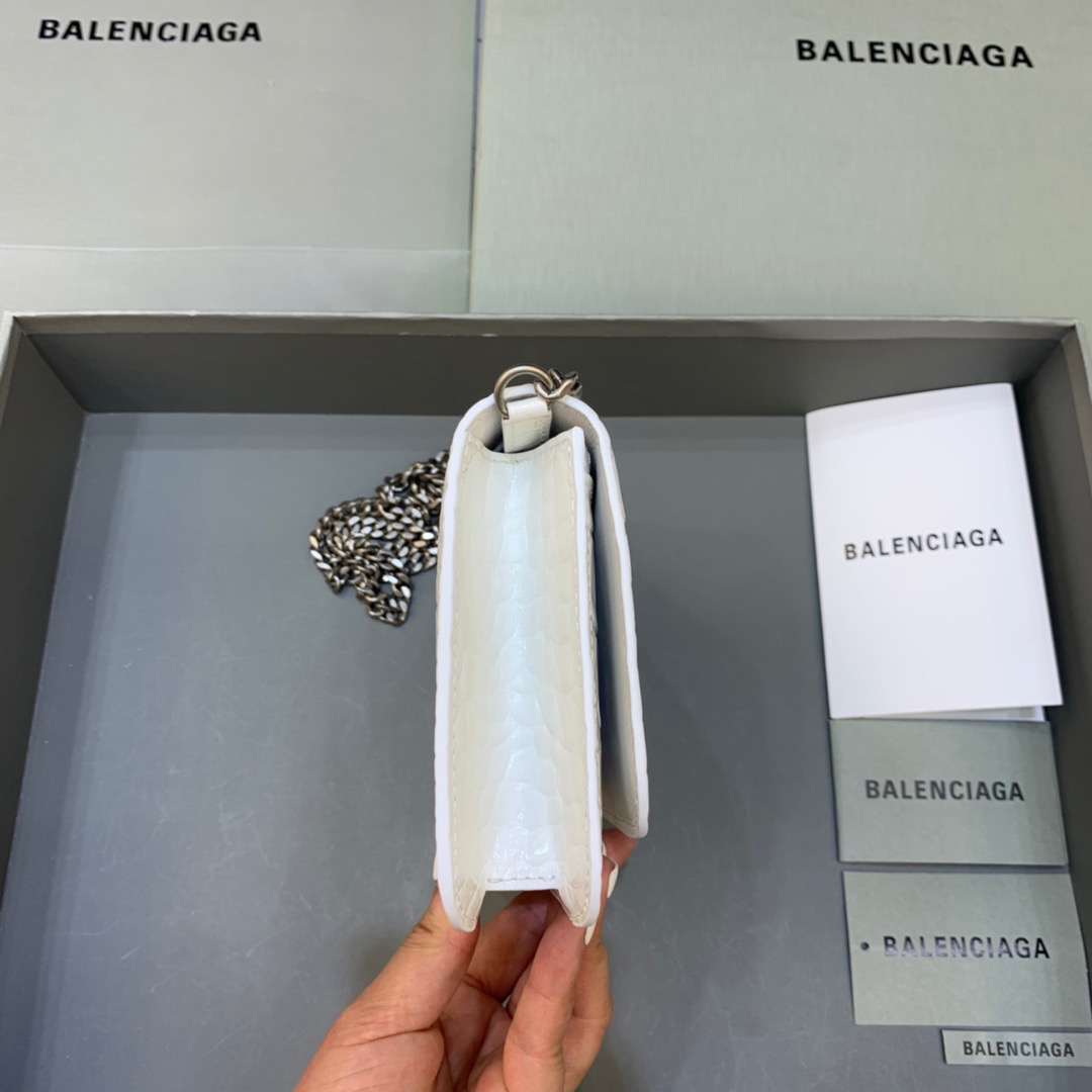 Balenciaga Croc Embossed Patent B Bag With Chain In White, For Women, Women’s Bags 7.9in/20cm