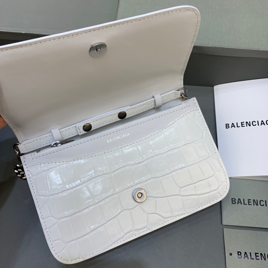Balenciaga Croc Embossed Patent B Bag With Chain In White, For Women, Women’s Bags 7.9in/20cm