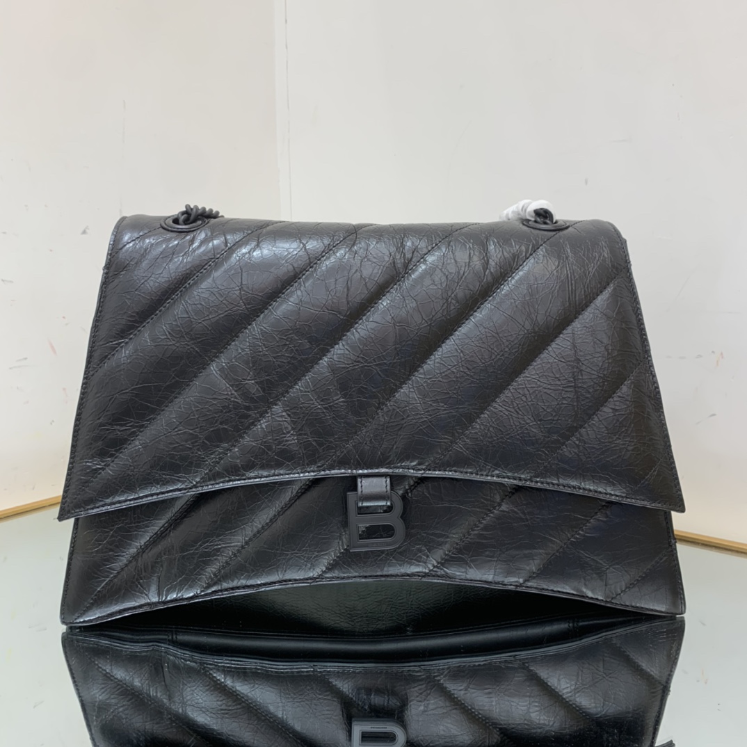 Balenciaga Crush Large Chain Bag Quilted In Black For Women 15.7in/ 40cm