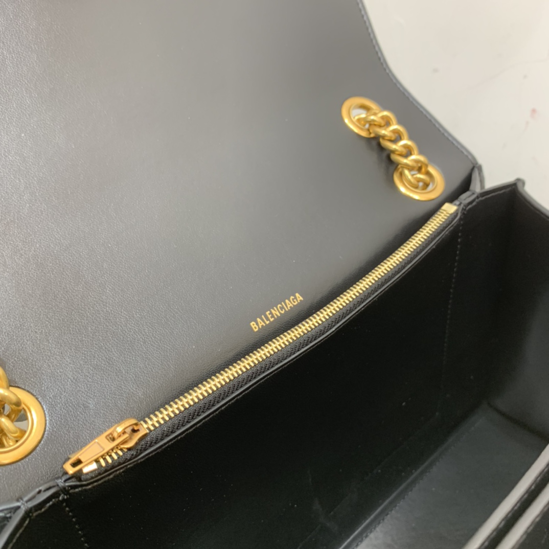 Balenciaga Crush Medium Chain Bag In Black For Women 12in/ 31cm