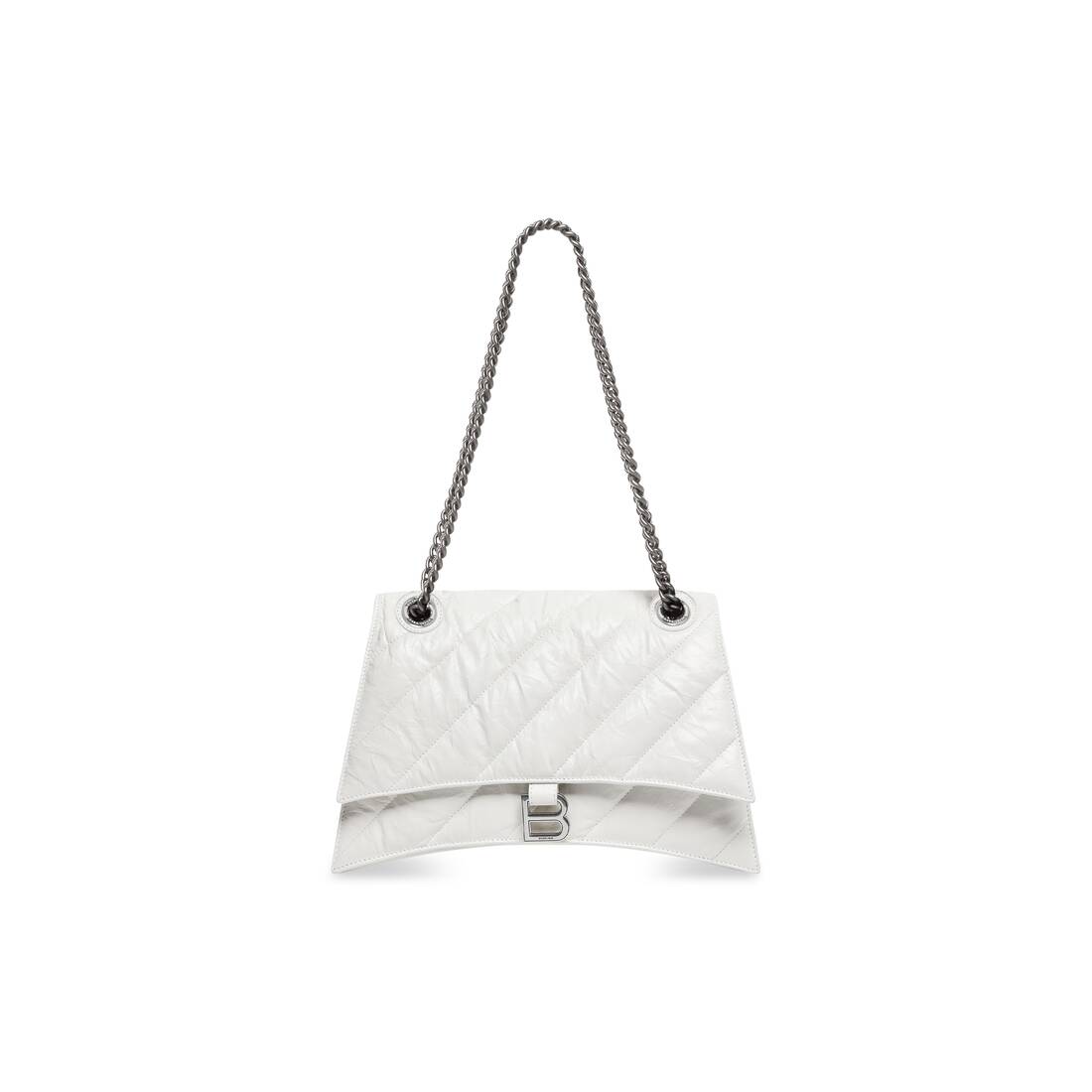 Balenciaga Crush Medium Chain Bag Quilted In Optic White For Women 12.2in/31cm 716393210J09001