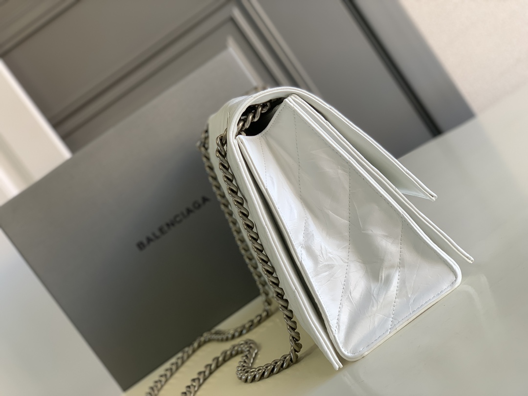 Balenciaga Crush Medium Chain Bag Quilted In Optic White For Women 12.2in/31cm 716393210J09001