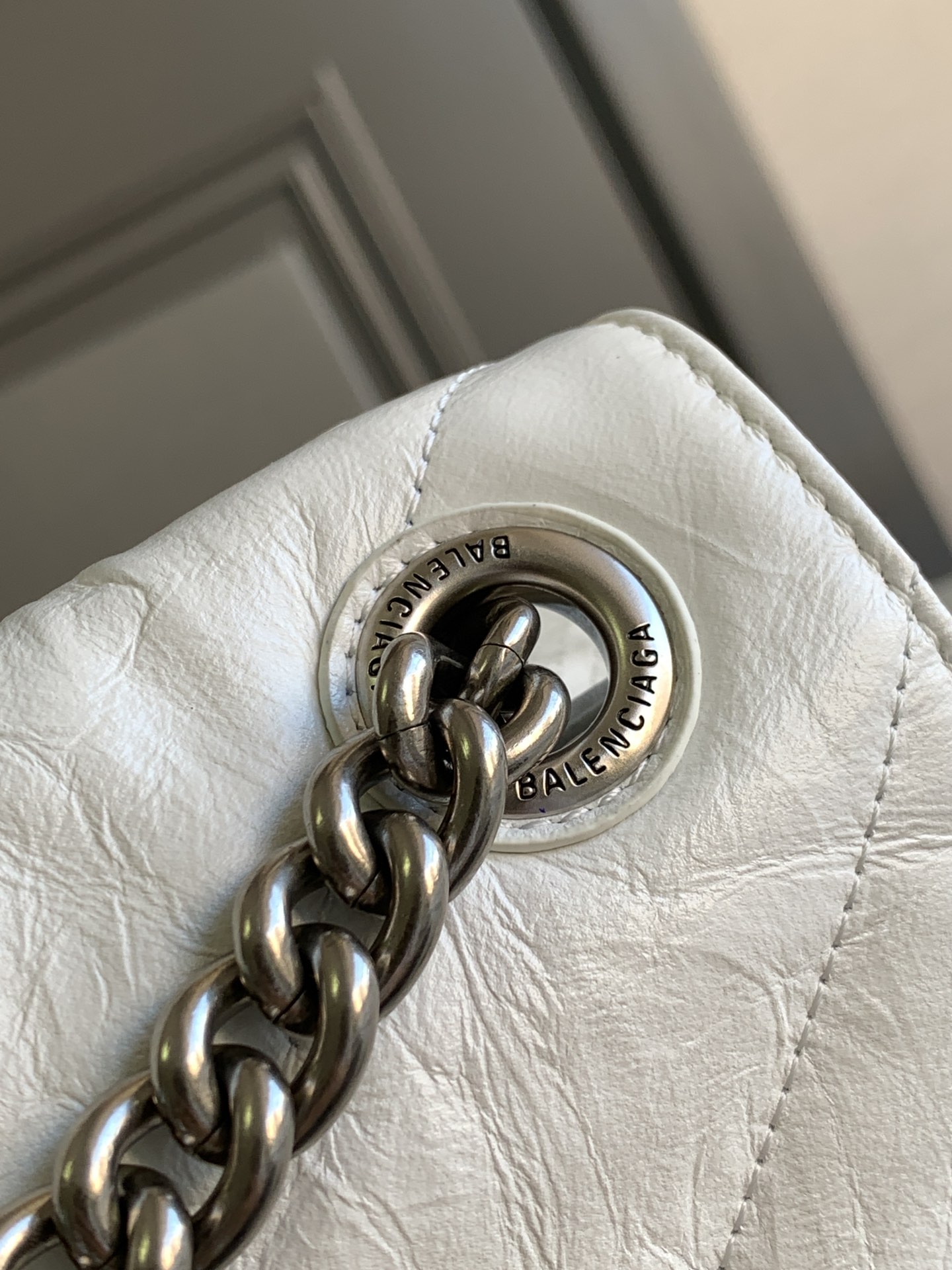 Balenciaga Crush Medium Chain Bag Quilted In Optic White For Women 12.2in/31cm 716393210J09001