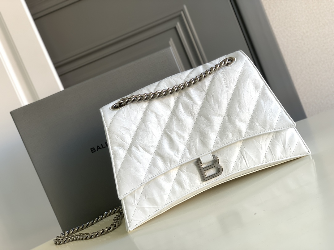 Balenciaga Crush Medium Chain Bag Quilted In Optic White For Women 12.2in/31cm 716393210J09001