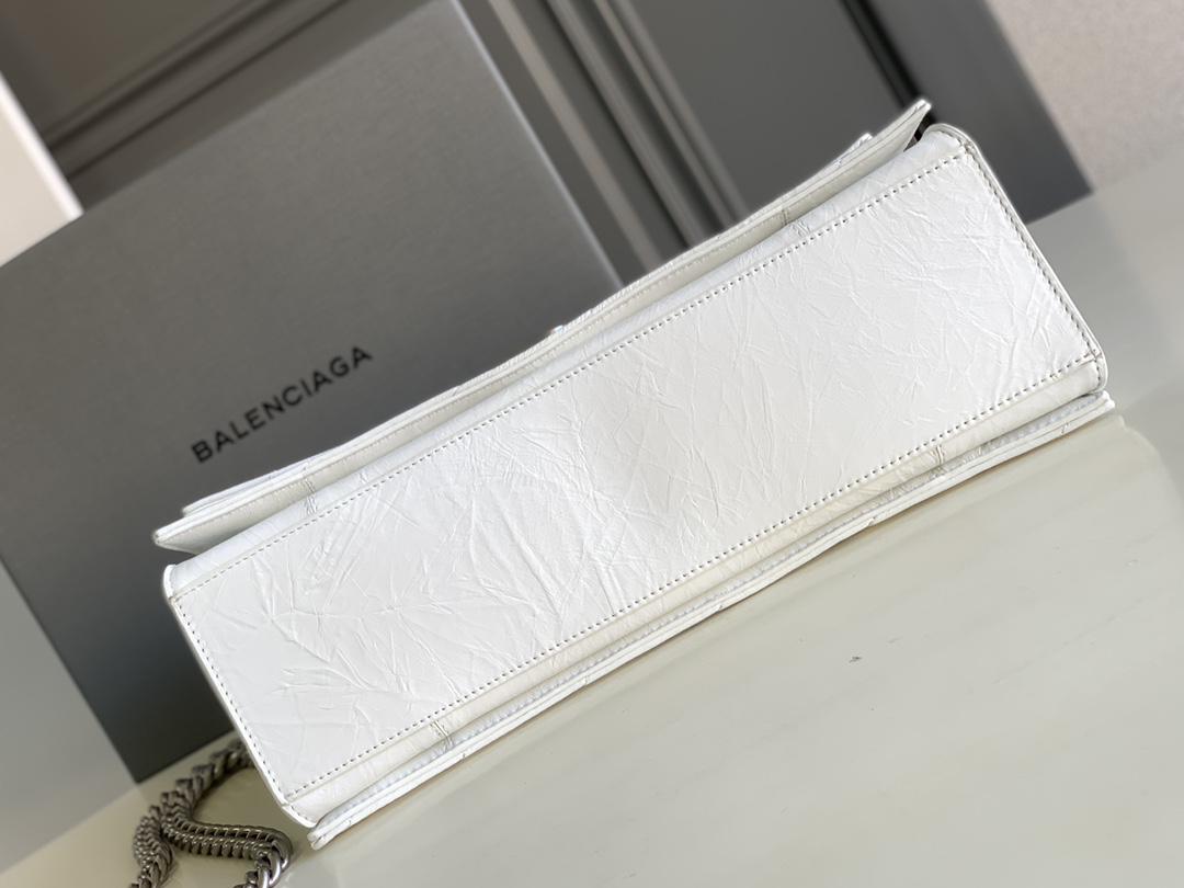 Balenciaga Crush Medium Chain Bag Quilted In Optic White For Women 12.2in/31cm 716393210J09001
