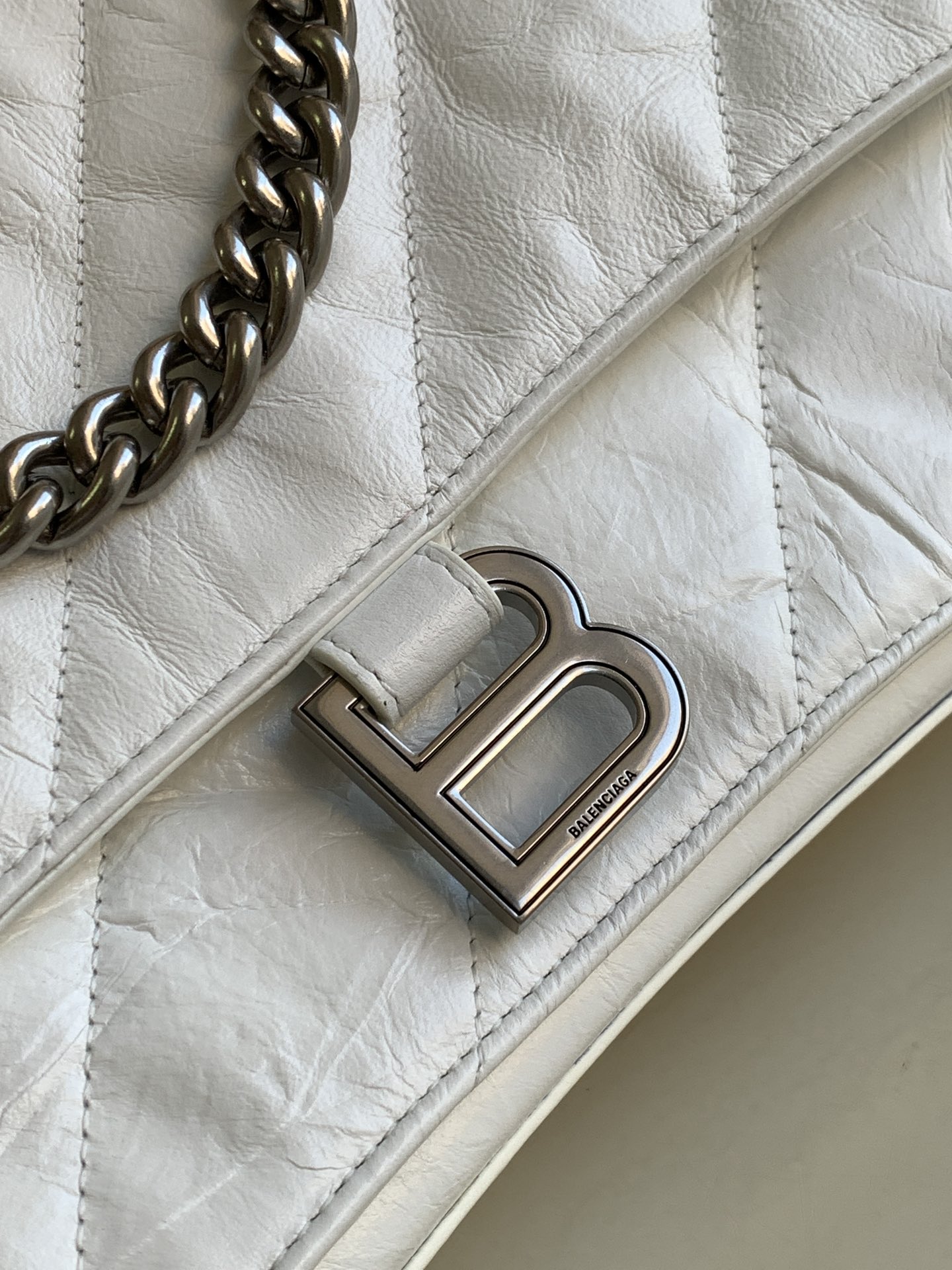 Balenciaga Crush Medium Chain Bag Quilted In Optic White For Women 12.2in/31cm 716393210J09001