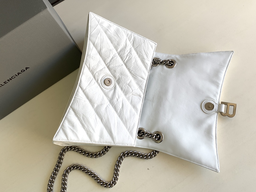 Balenciaga Crush Medium Chain Bag Quilted In Optic White For Women 12.2in/31cm 716393210J09001