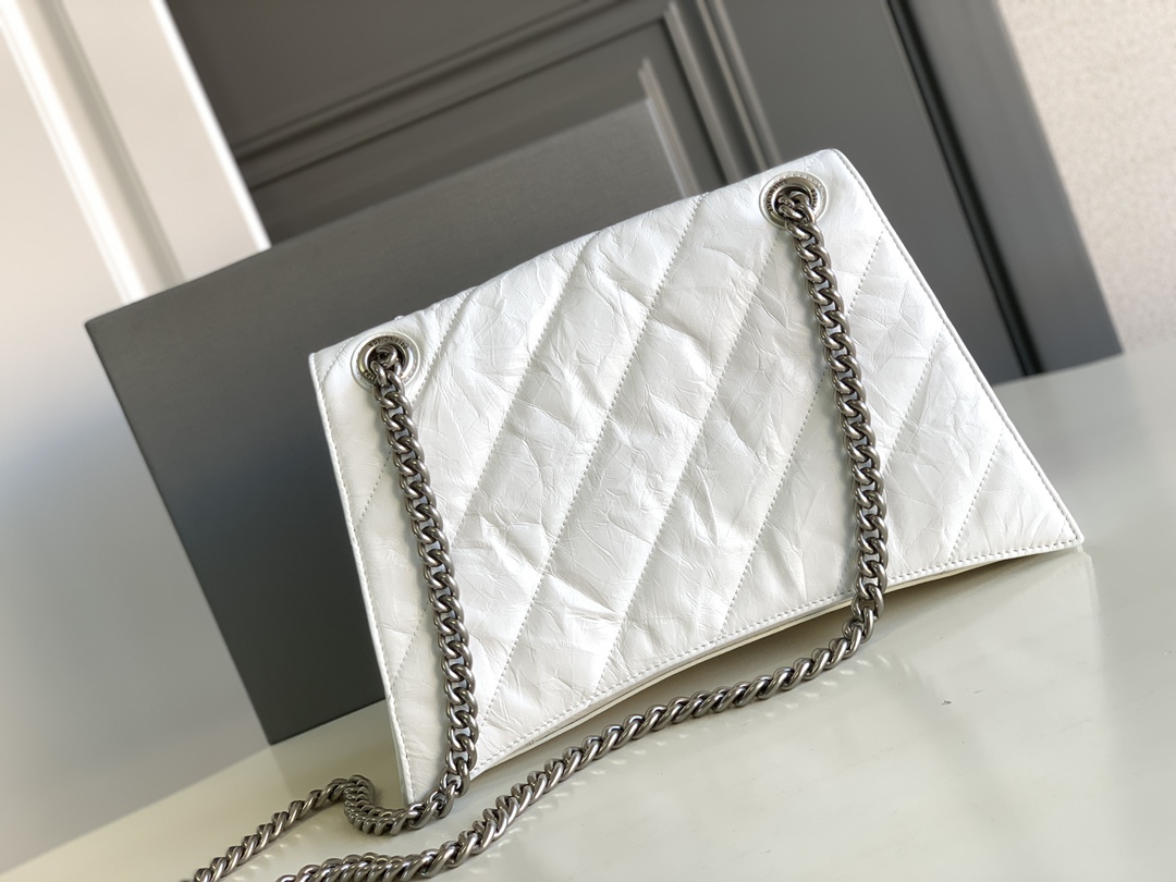 Balenciaga Crush Medium Chain Bag Quilted In Optic White For Women 12.2in/31cm 716393210J09001