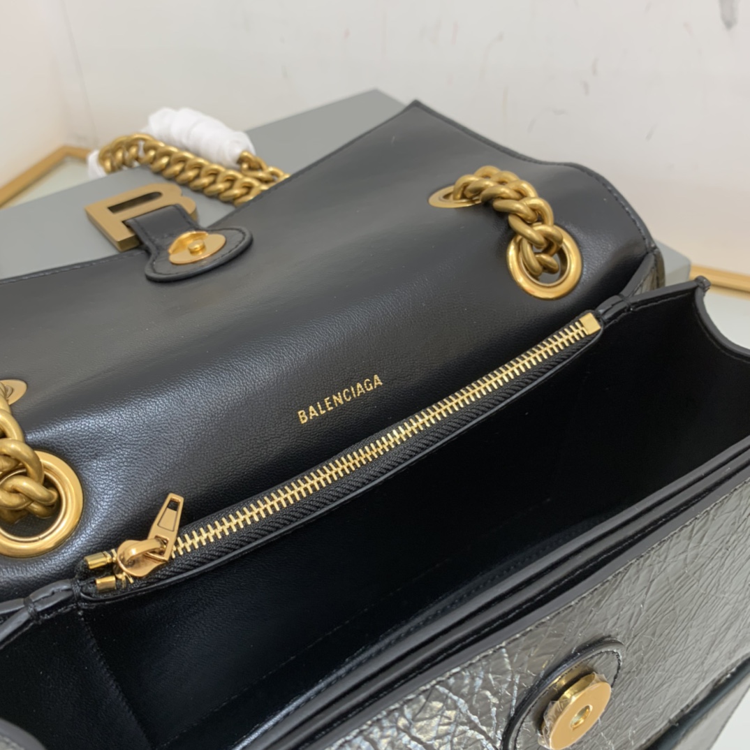 Balenciaga Crush Small Chain Bag In Black For Women 9.8in/ 25cm 716351210IT1000