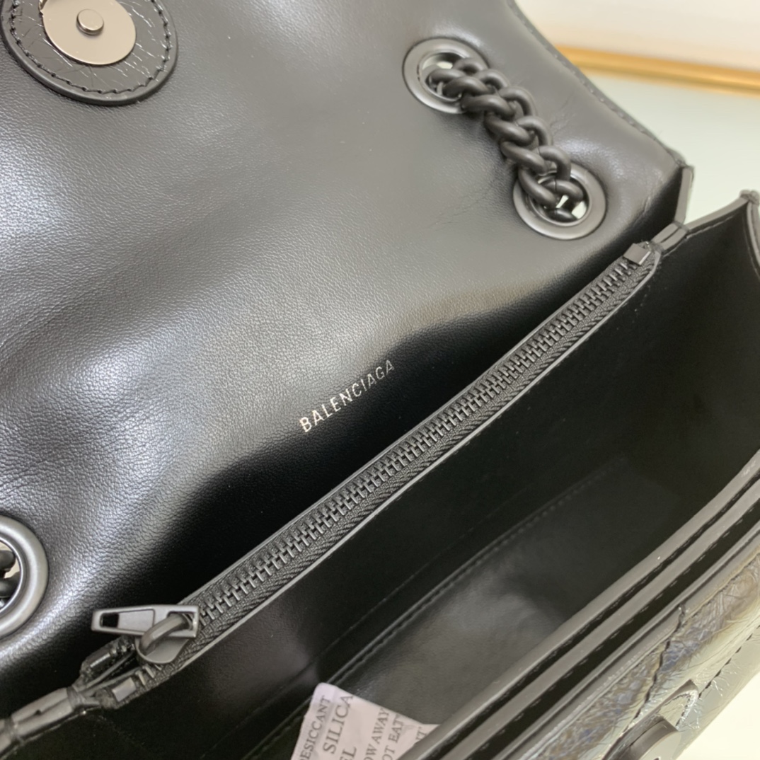 Balenciaga Crush Small Chain Bag Quilted In Optic White/Black For Women 9.8in/25cm 716351210J09001