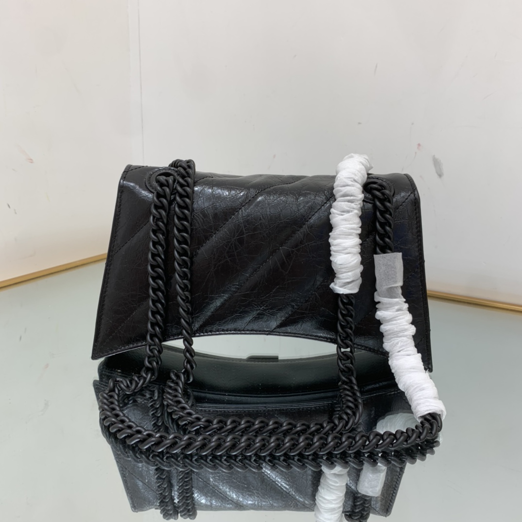 Balenciaga Crush Small Chain Bag Quilted In Optic White/Black For Women 9.8in/25cm 716351210J09001