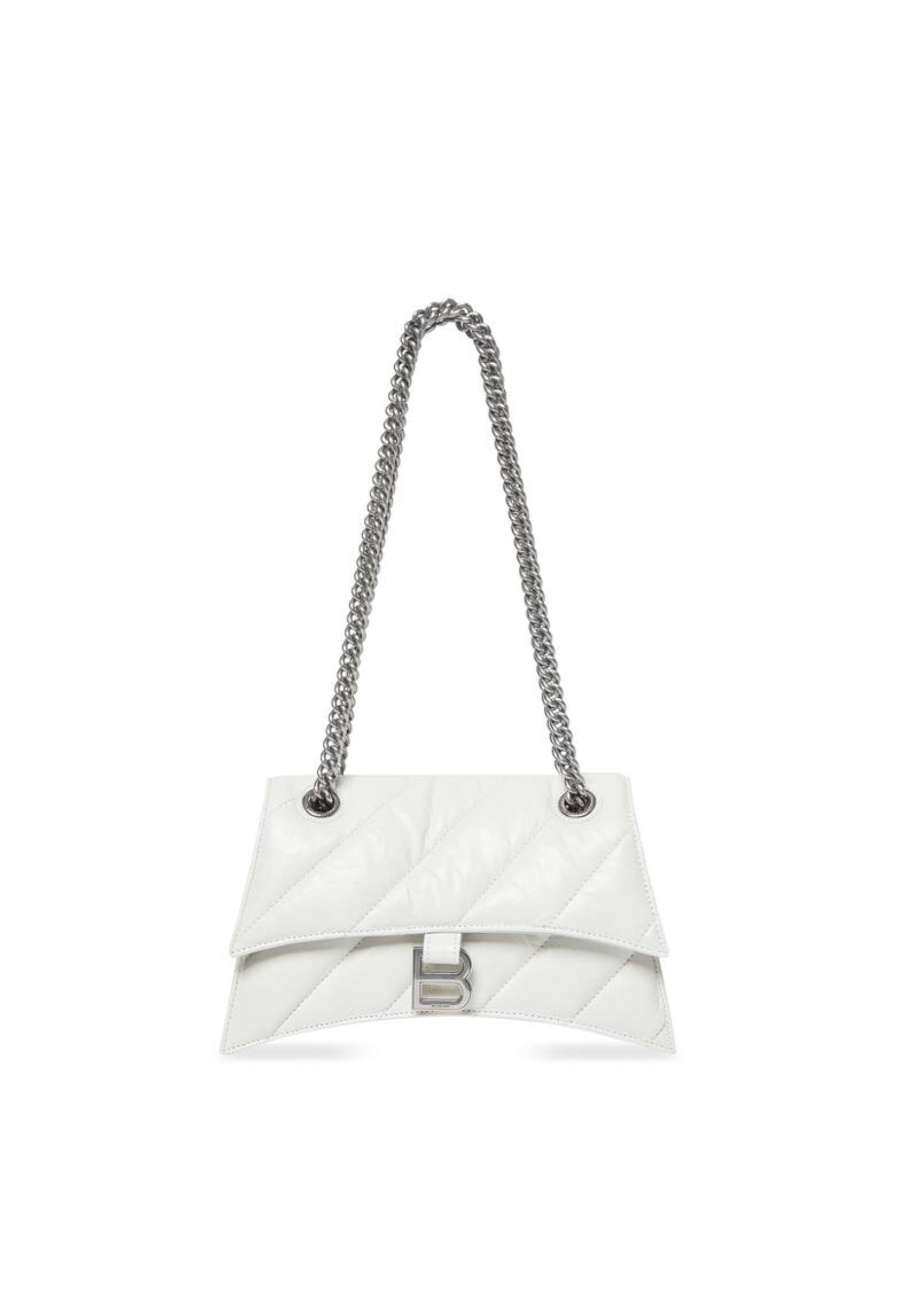Balenciaga Crush Small Chain Bag Quilted In Optic White/Black For Women 9.8in/25cm 716351210J09001