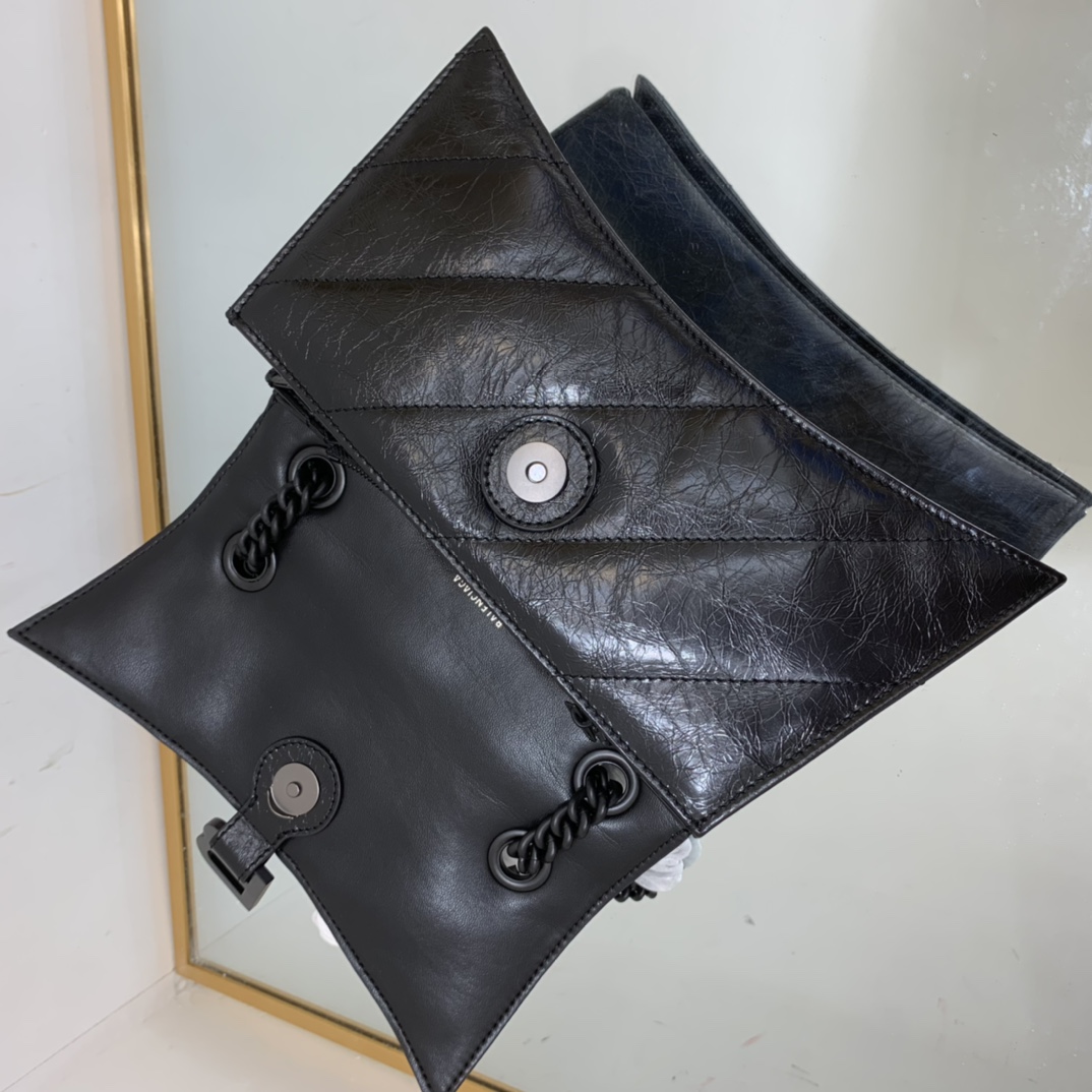 Balenciaga Crush Small Chain Bag Quilted In Optic White/Black For Women 9.8in/25cm 716351210J09001
