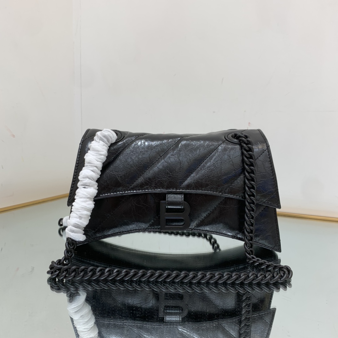 Balenciaga Crush Small Chain Bag Quilted In Optic White/Black For Women 9.8in/25cm 716351210J09001