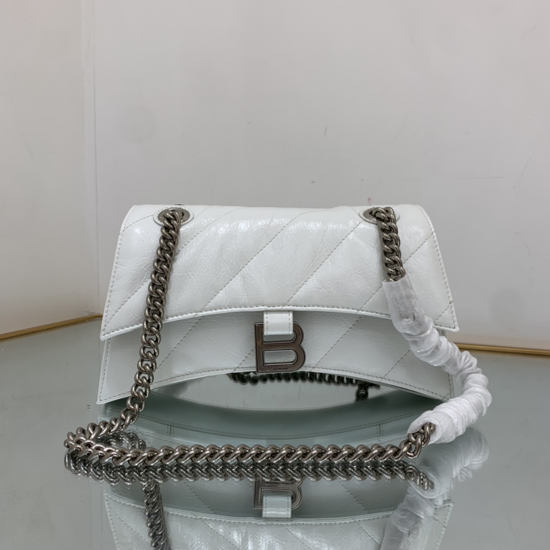 Balenciaga Crush Small Chain Bag Quilted In Optic White/Black For Women 9.8in/25cm 716351210J09001
