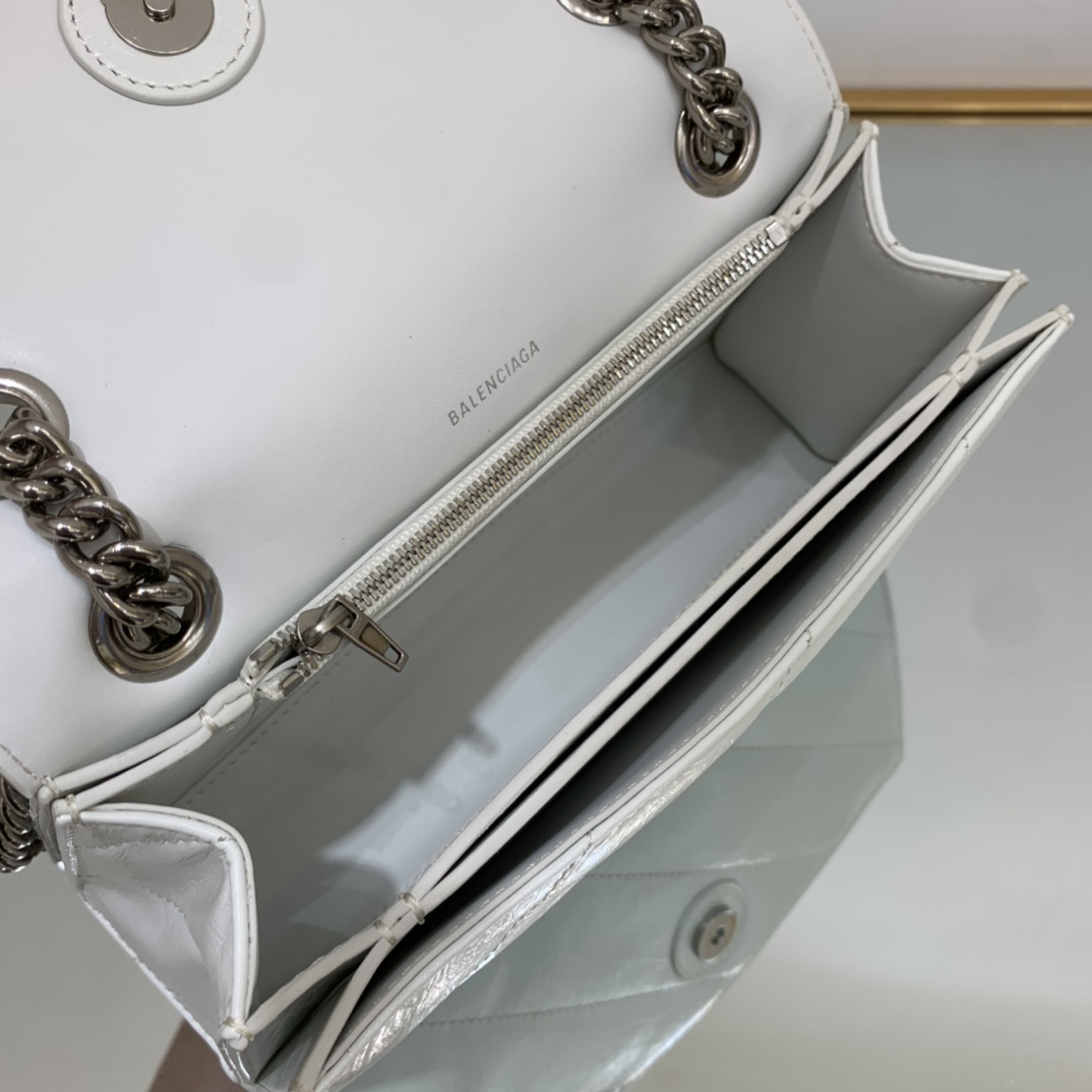 Balenciaga Crush Small Chain Bag Quilted In Optic White/Black For Women 9.8in/25cm 716351210J09001