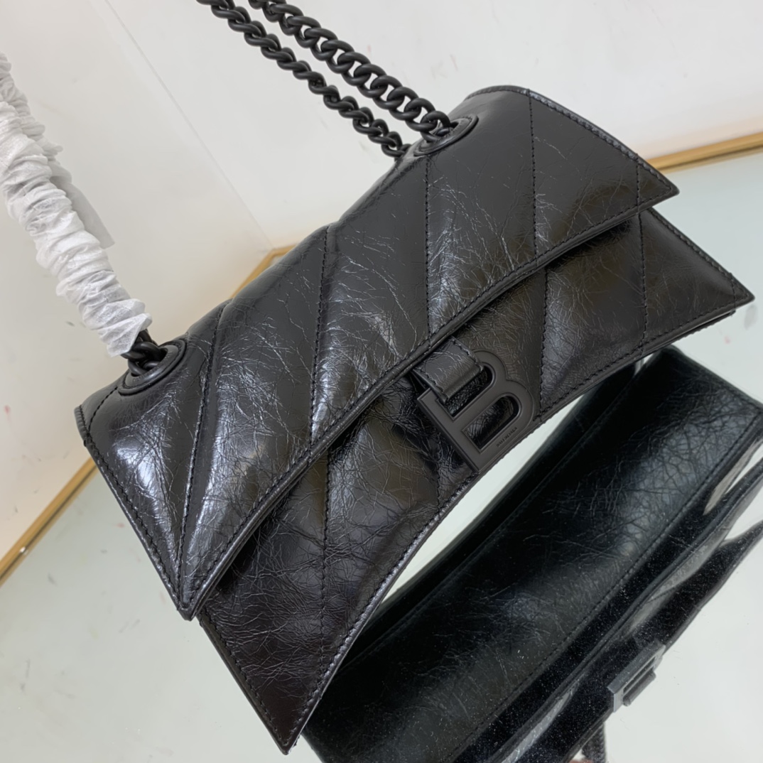 Balenciaga Crush Small Chain Bag Quilted In Optic White/Black For Women 9.8in/25cm 716351210J09001
