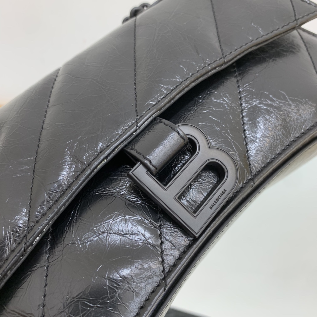 Balenciaga Crush Small Chain Bag Quilted In Optic White/Black For Women 9.8in/25cm 716351210J09001