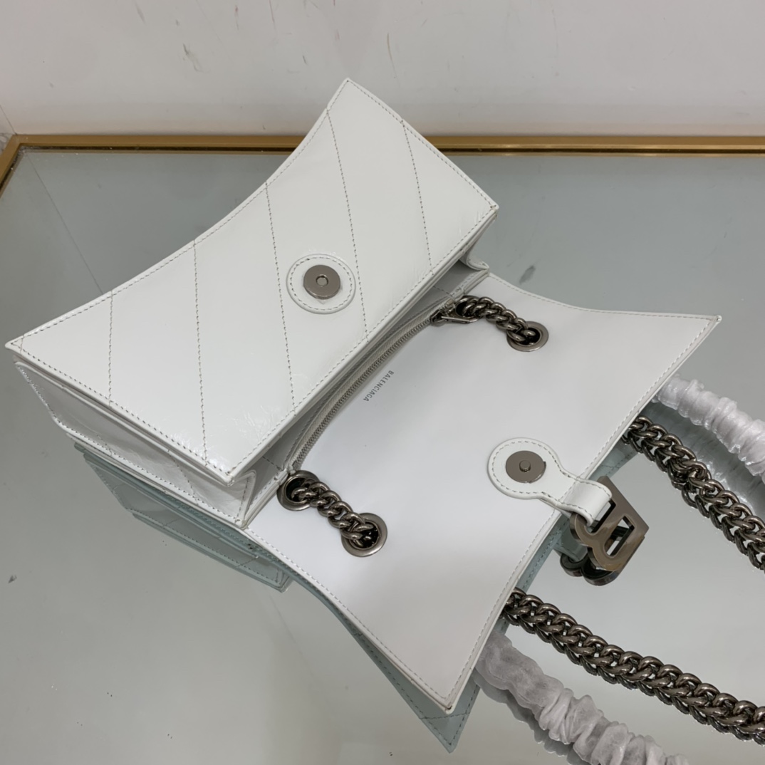 Balenciaga Crush Small Chain Bag Quilted In Optic White/Black For Women 9.8in/25cm 716351210J09001