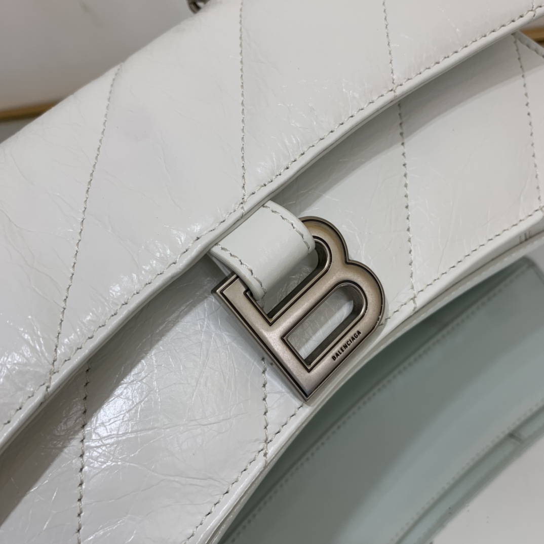 Balenciaga Crush Small Chain Bag Quilted In Optic White/Black For Women 9.8in/25cm 716351210J09001