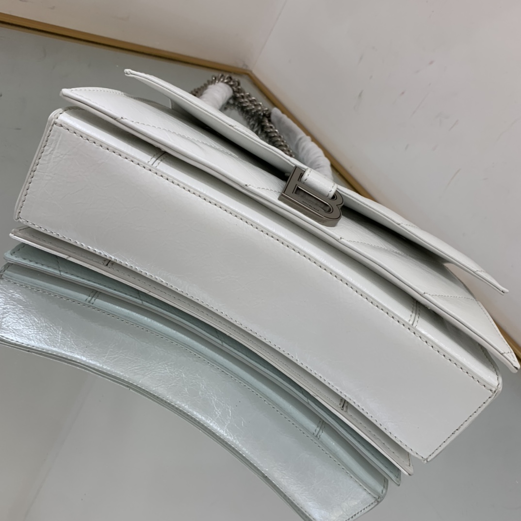 Balenciaga Crush Small Chain Bag Quilted In Optic White/Black For Women 9.8in/25cm 716351210J09001