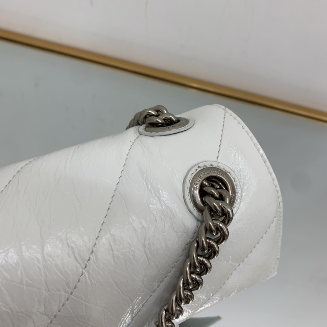 Balenciaga Crush Small Chain Bag Quilted In Optic White/Black For Women 9.8in/25cm 716351210J09001