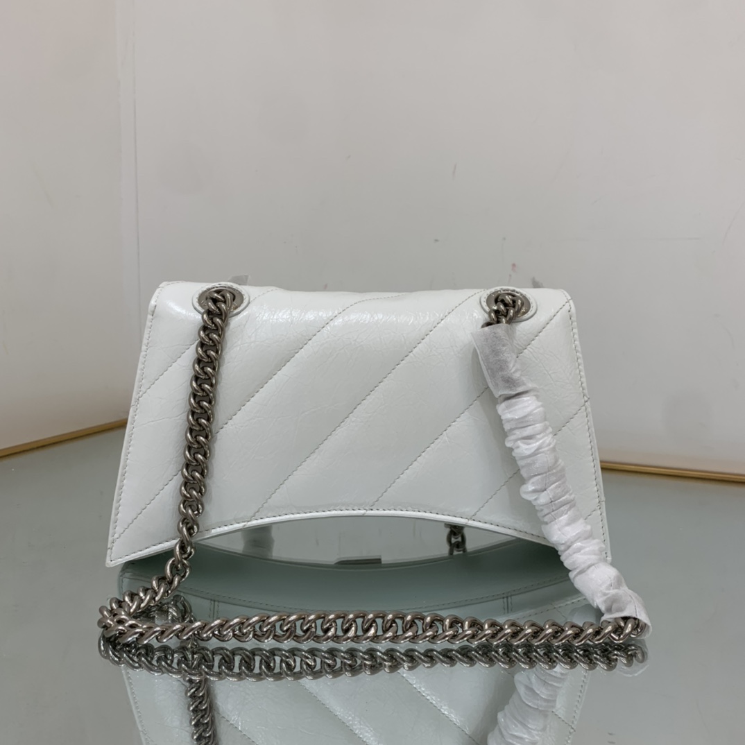 Balenciaga Crush Small Chain Bag Quilted In Optic White/Black For Women 9.8in/25cm 716351210J09001