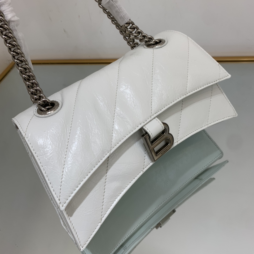 Balenciaga Crush Small Chain Bag Quilted In Optic White/Black For Women 9.8in/25cm 716351210J09001