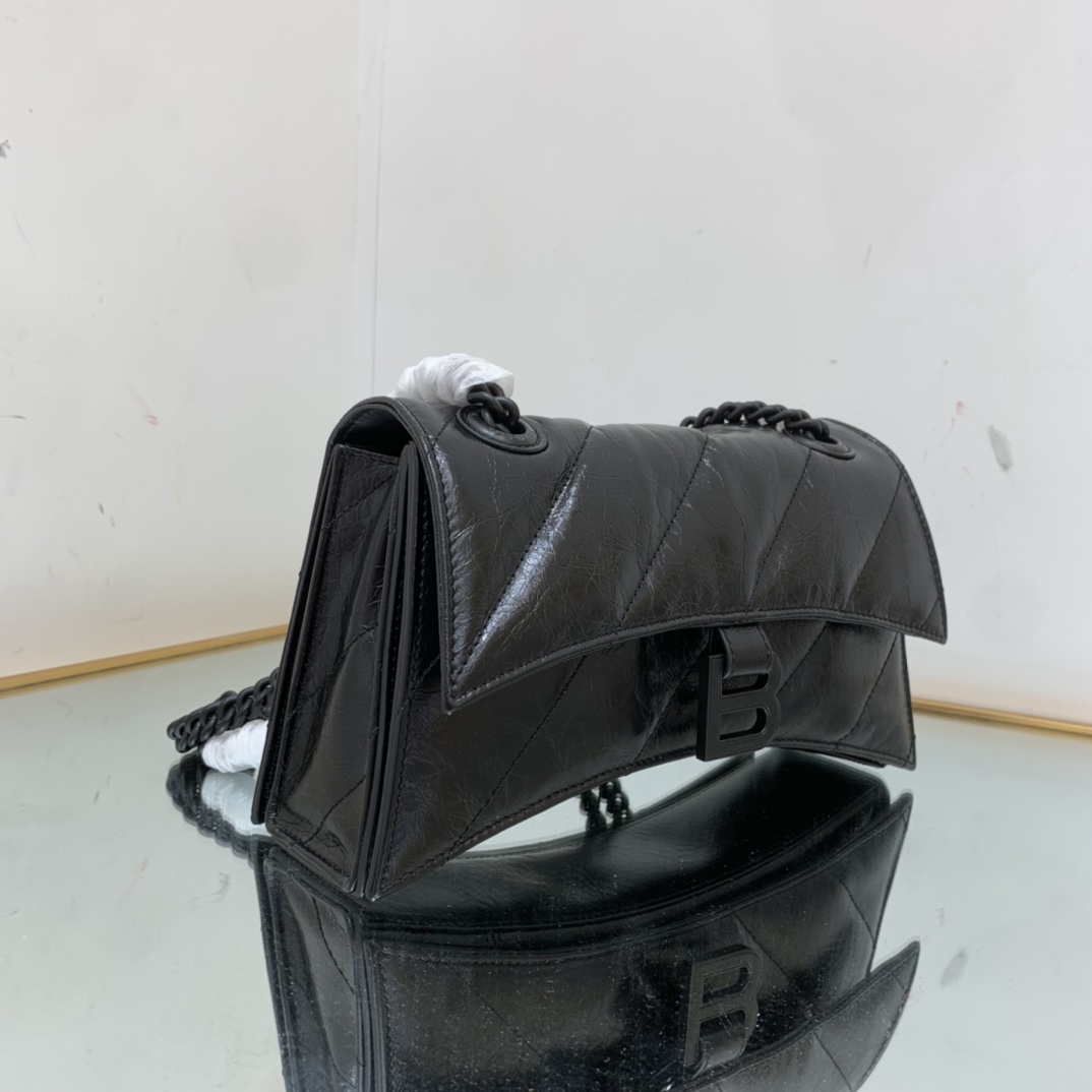 Balenciaga Crush Small Chain Bag Quilted In Optic White/Black For Women 9.8in/25cm 716351210J09001